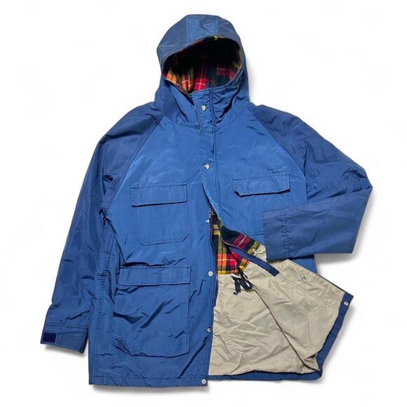 Woolrich Other - Woolrich 90s Vintage Wool Red Plaid Lined Blue Parka Zip Hooded Jacket Medium